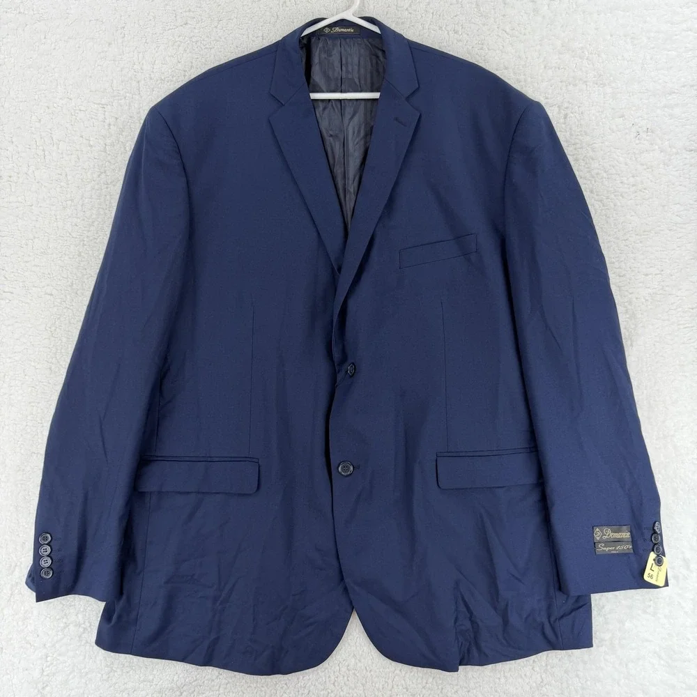Demantie Suit Jacket Mens 56L Blue Two Button Notch Lapel Lined Business Suit